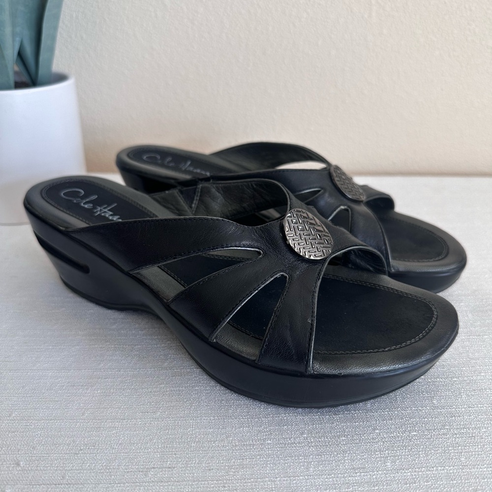 Cole Haan Nike Air Black Leather Wedge Slide Comfort Sandals Women’s 8.5B(M)